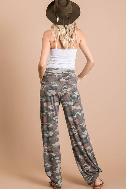 Camo Print Split Side Ankle Tie Women's Casual Pants - detail view | Bleacher Babe