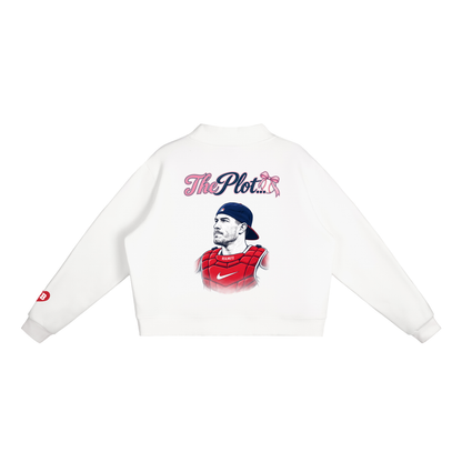 Here for the Plot Women's Oversized Baseball Sweatshirt, Mock Neck Fleece Game Day Pullover | Bleacher Babe
