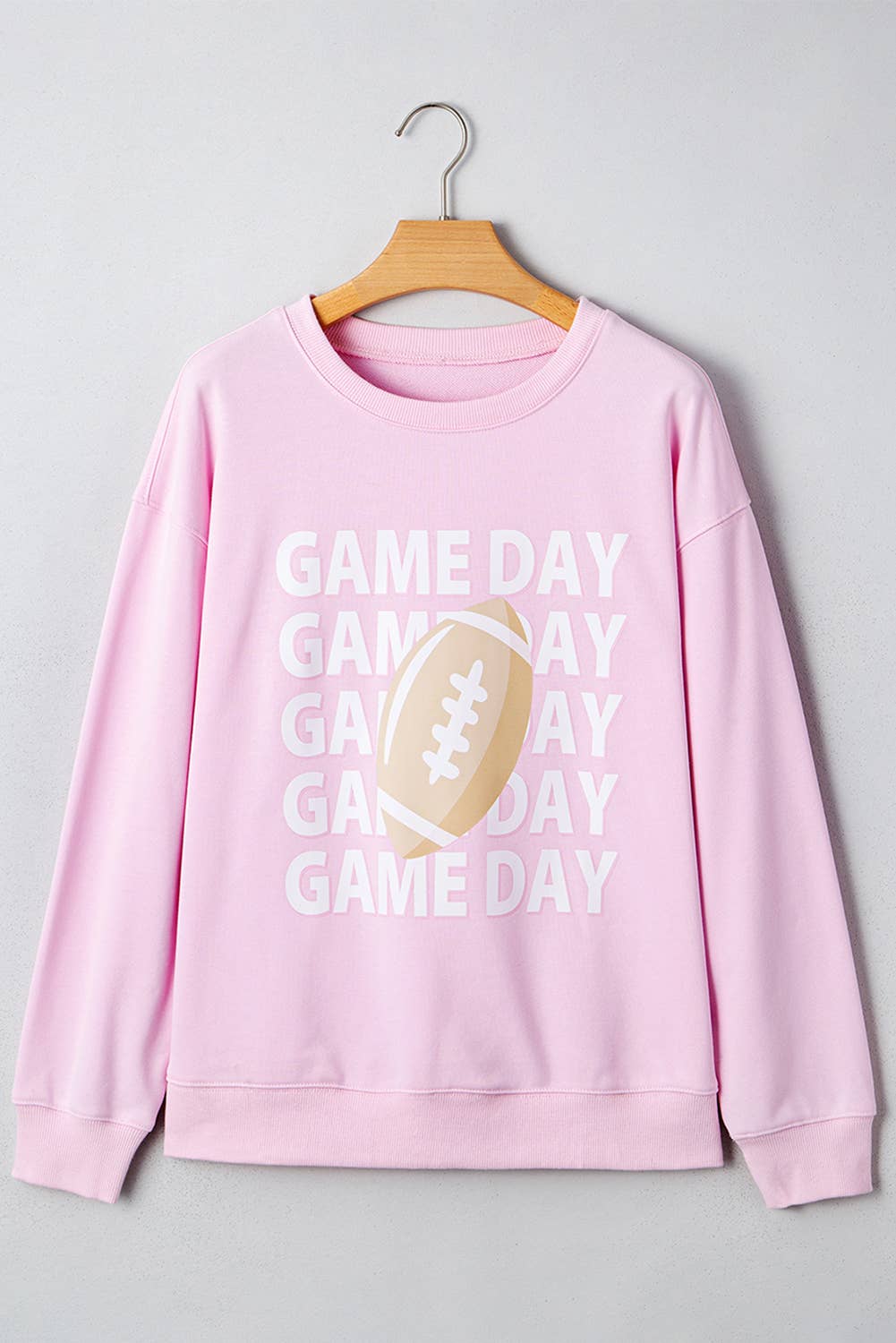 Pink Game Day football crewneck sweatshirt front view
