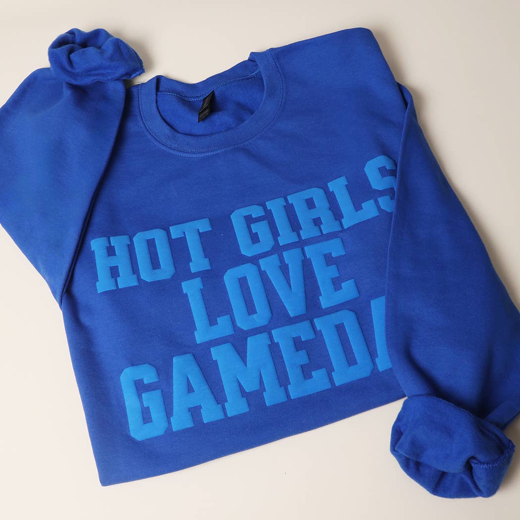 HOT GIRLS LOVE GAMEDAY PUFF Fleece Sweatshirt - detail view | Bleacher Babe