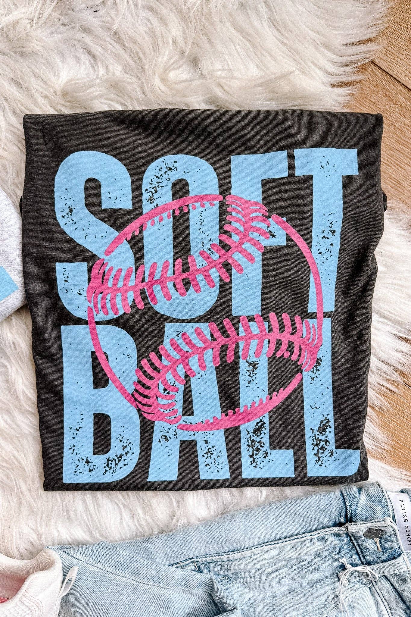 Softball Pink & Blue Graphic Tee