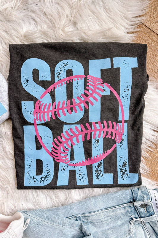 Softball Pink & Blue Graphic Tee