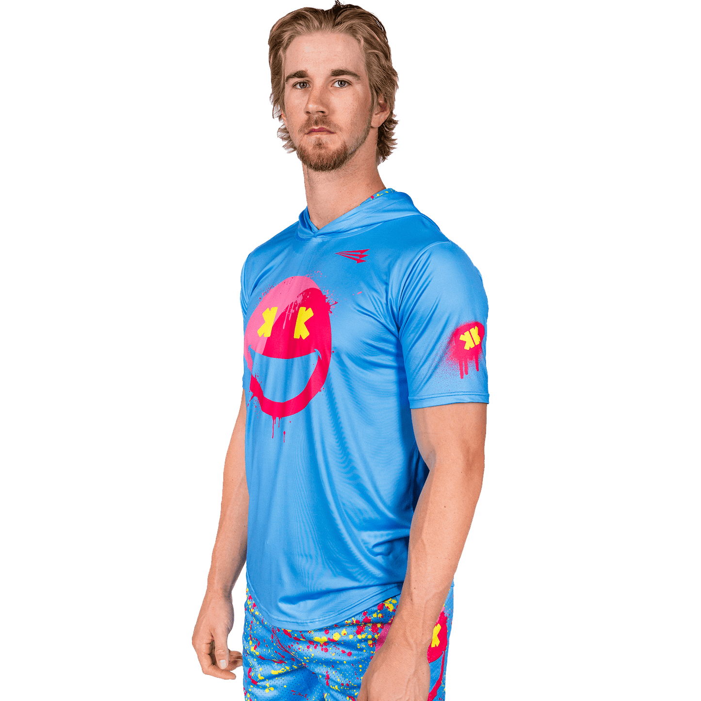 Smiley K Paint Splatter -- HyperMAX Short Sleeve Baseball Hoodie