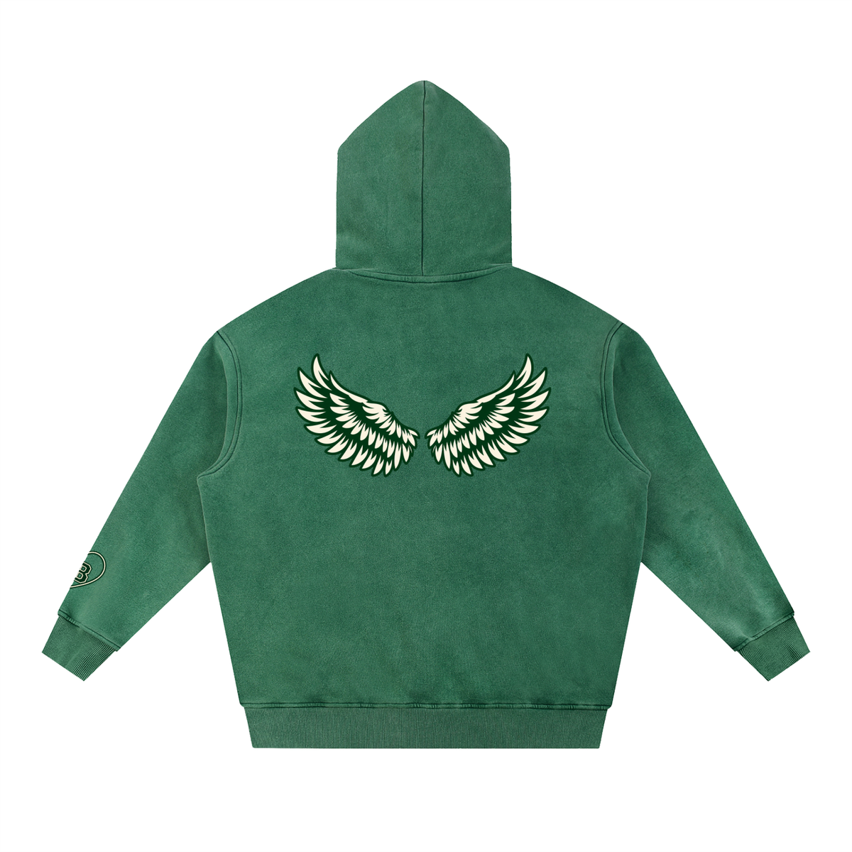 Bird Gang hoodie in dark green, back with wings print