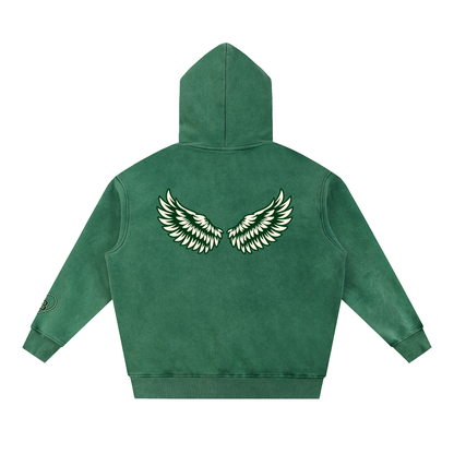 Bird Gang hoodie in dark green, back with wings print