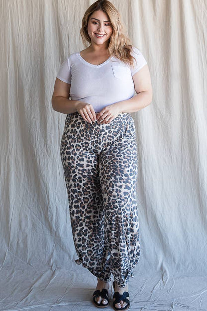 Plus Size- Leopard Print Side Slit Ankle Tie Pants - close-up detail | Bleacher Babe