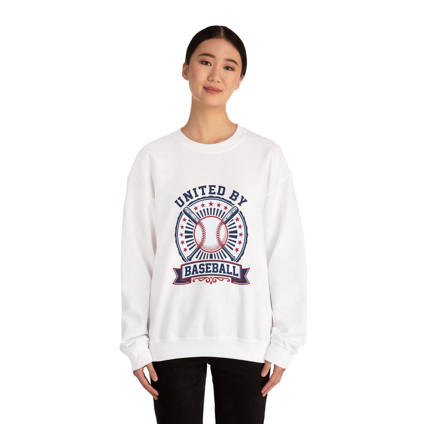 United by Baseball Crewneck Sweatshirt | Patriotic Baseball Graphic, Vintage Red White Blue