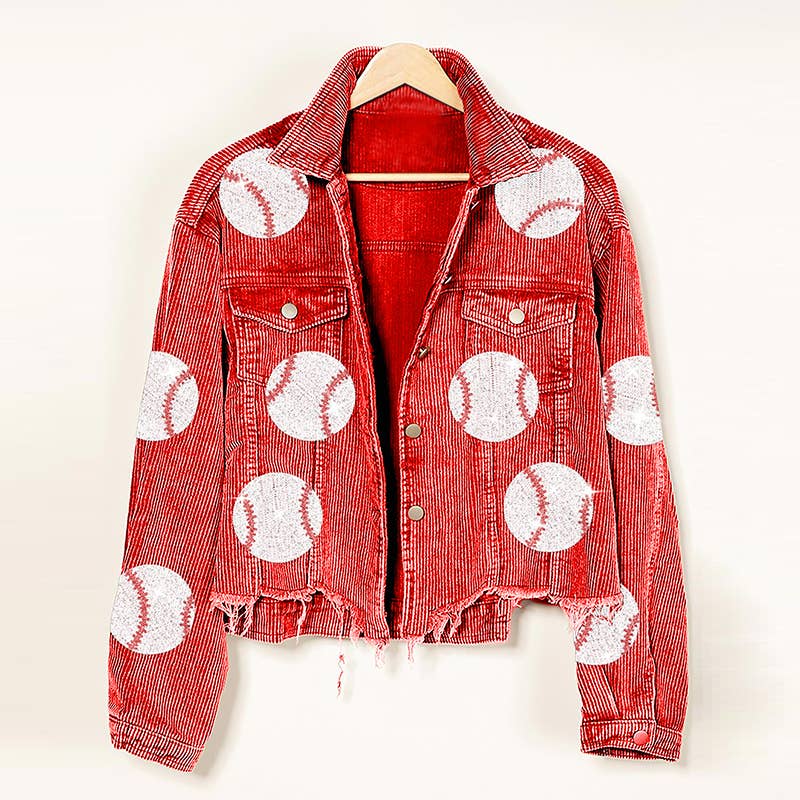 Lapel Corduroy Baseball Sequined Jacket - back view | Bleacher Babe