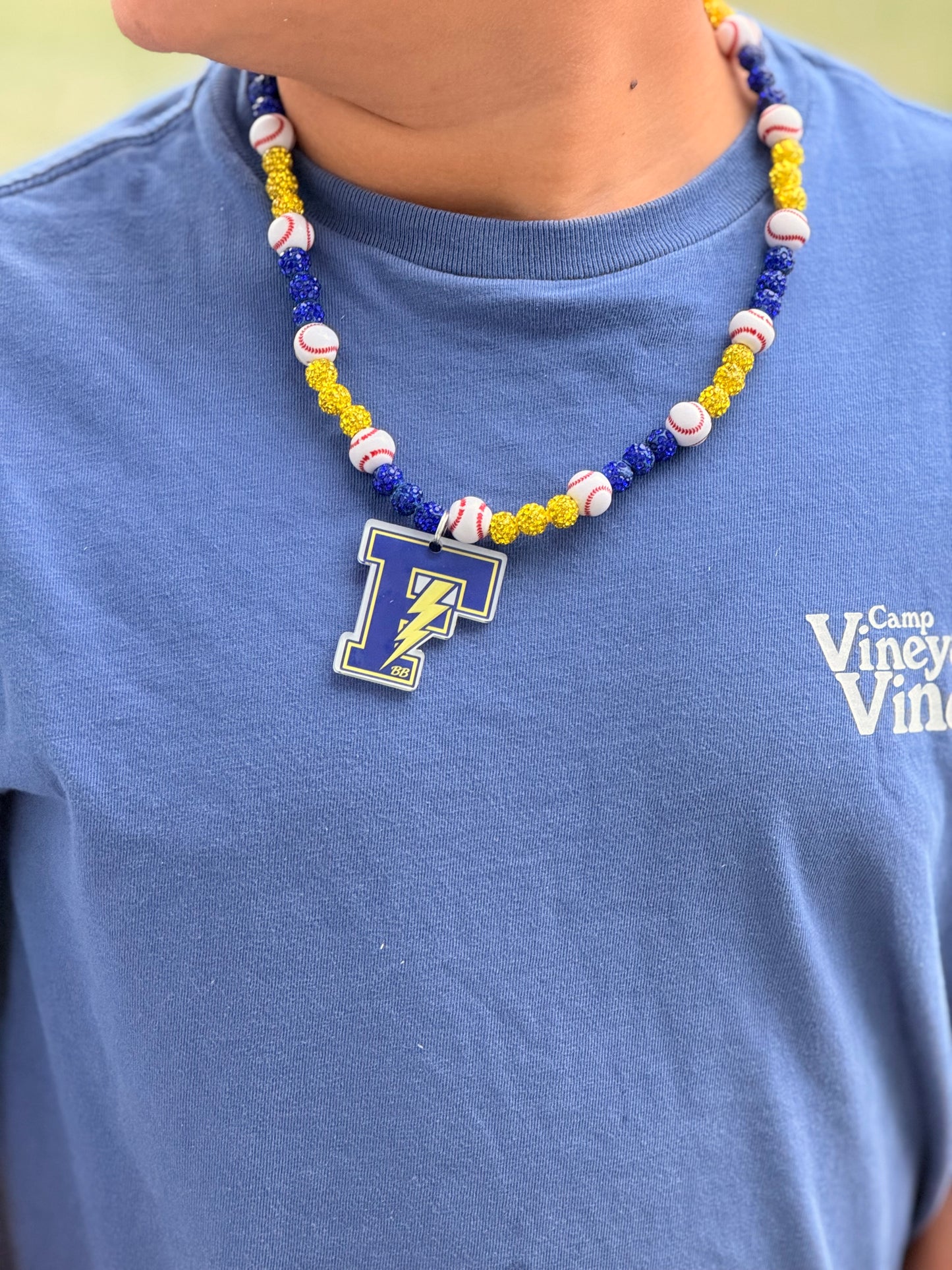 CUSTOM TEAM SPIRIT NECKLACE ⚾💙 - close-up detail | Bleacher Babe