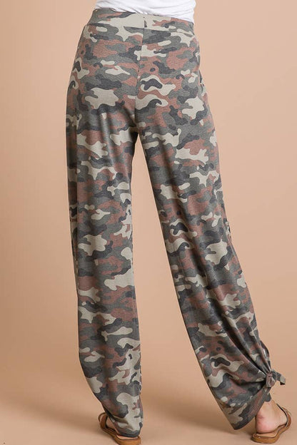 Camo Print Split Side Ankle Tie Women's Casual Pants - detail view | Bleacher Babe