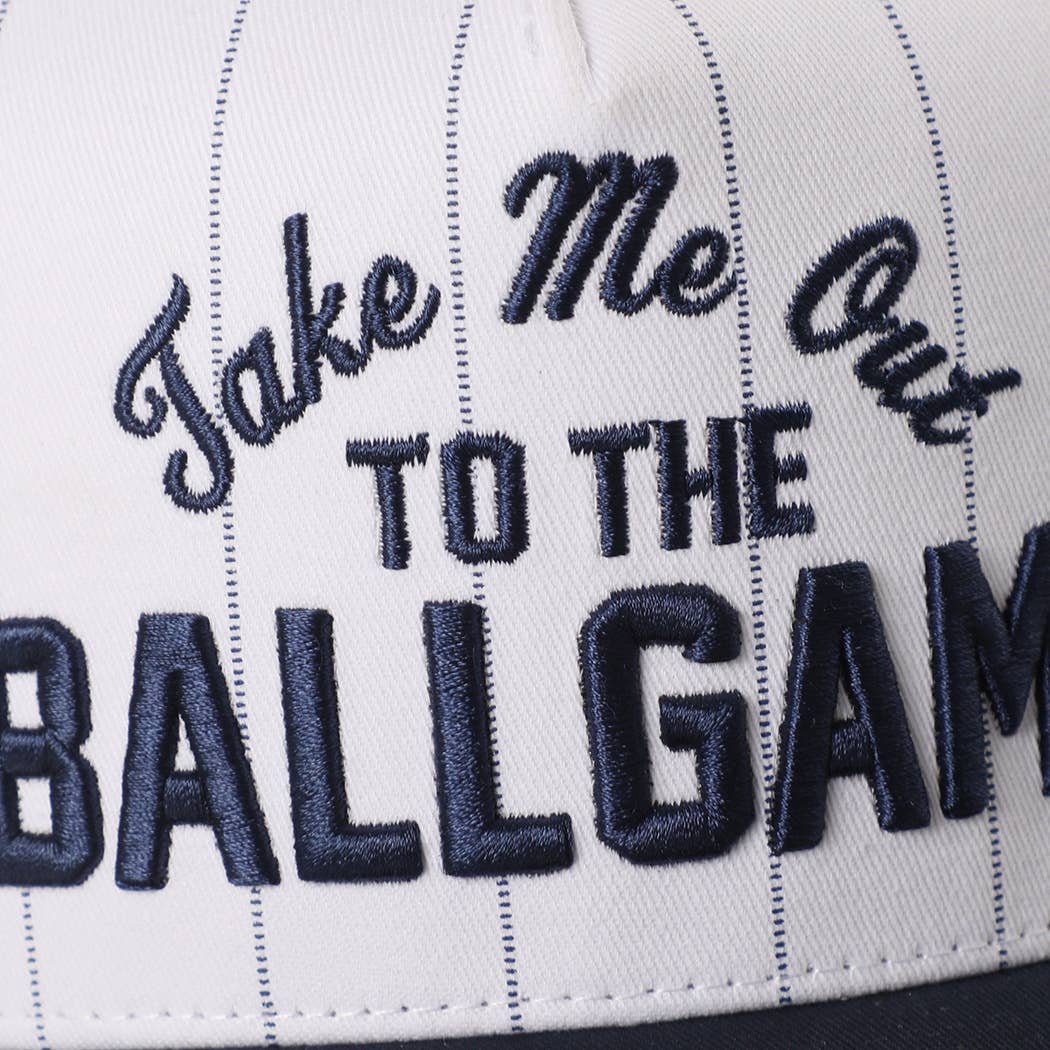 Take Me Out to the Ballgame Pinstripe Trucker Hat - back view | Bleacher Babe