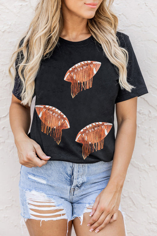 Sequin Football Graphic Tee -- Game Day Glam