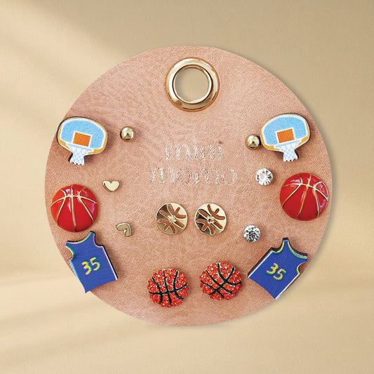 Sports Stud Earrings Multipack Assorted Set - Basketball - front view | Bleacher Babe