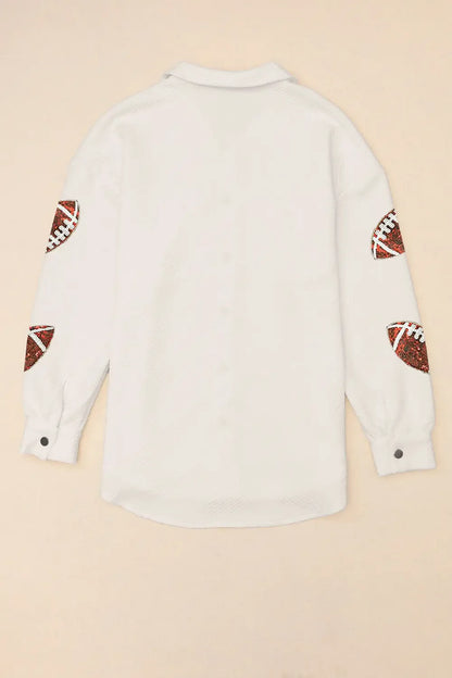 Sequin Football Patch Collared Snap Button Jacket -- Game Day