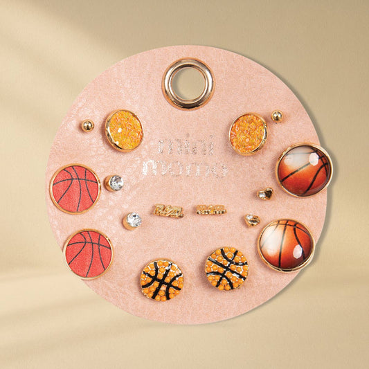 Sports Stud Earrings for Women - Basketball Assorted Set - front view | Bleacher Babe