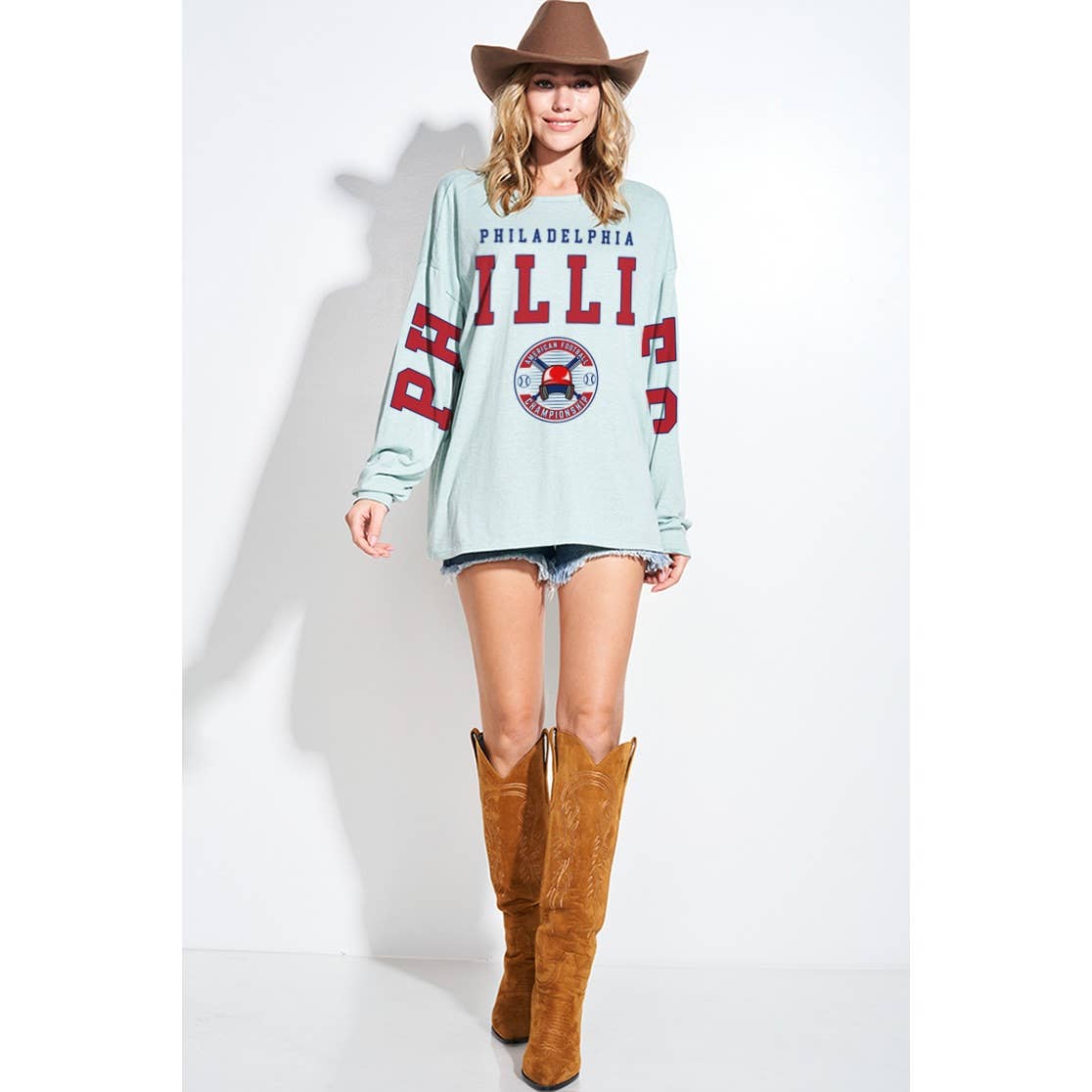 Phillies Oversized Long Sleeve Tee - detail view | Bleacher Babe