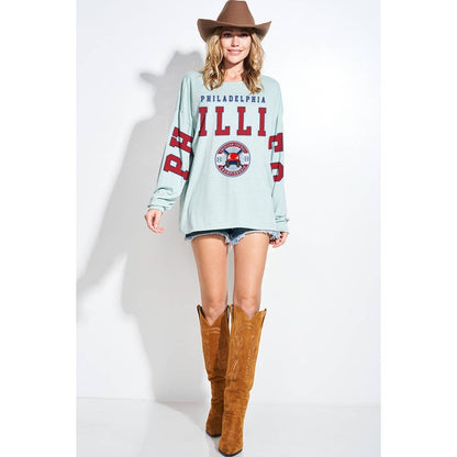Phillies Oversized Long Sleeve Tee - detail view | Bleacher Babe