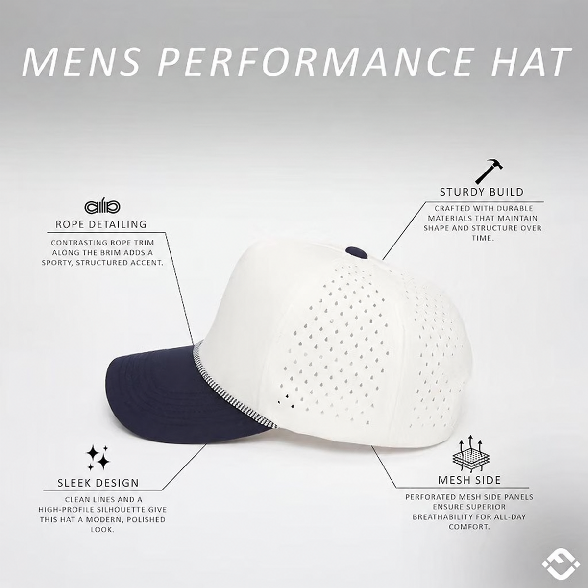 Blank Laser Cut Golf Rope Cap - Navy/Beige