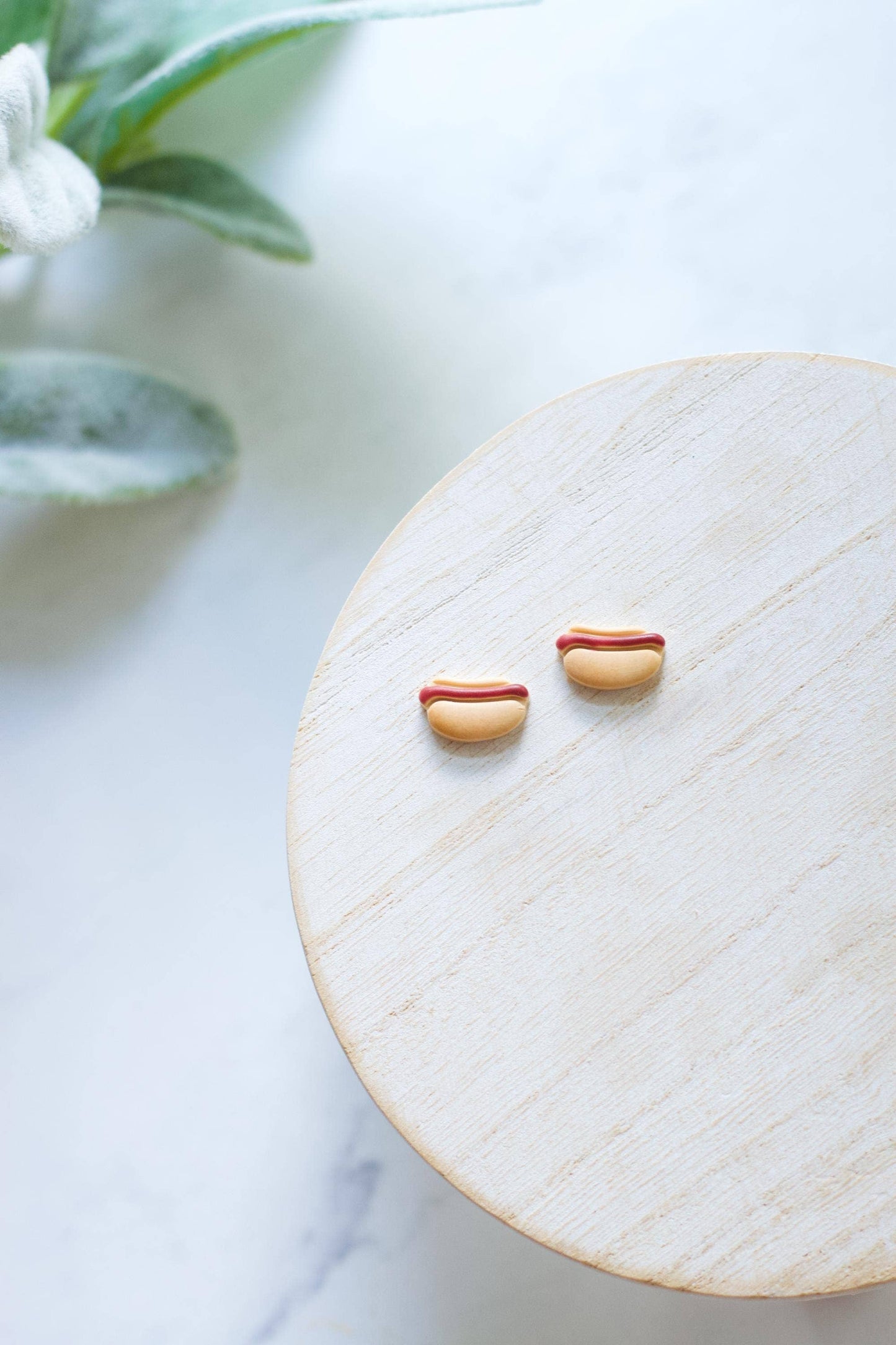 Hot Dog Stud Earrings | Polymer Clay Food Earrings - back view | Bleacher Babe