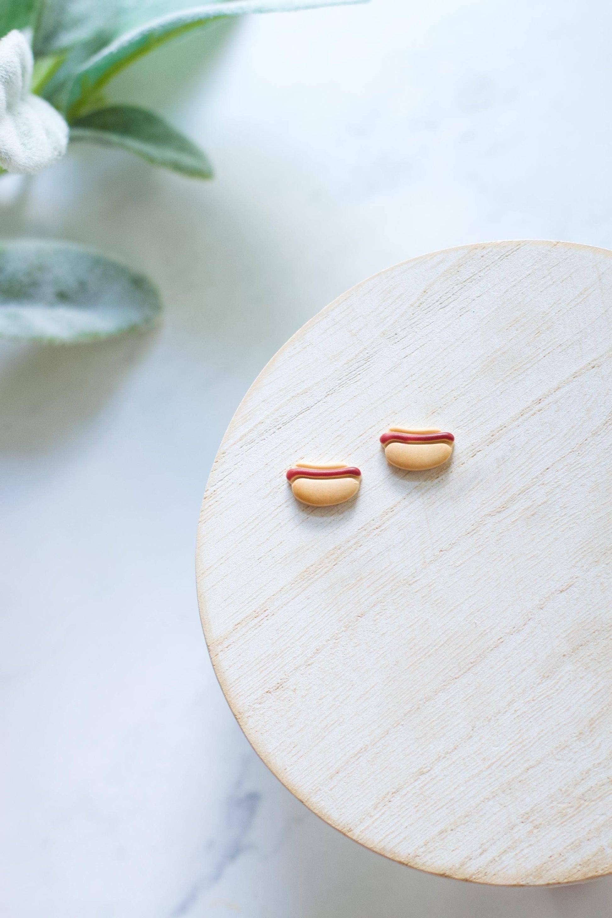 Hot Dog Stud Earrings | Polymer Clay Food Earrings - back view | Bleacher Babe