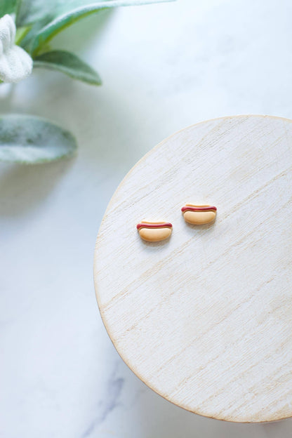 Hot Dog Stud Earrings | Polymer Clay Food Earrings - back view | Bleacher Babe