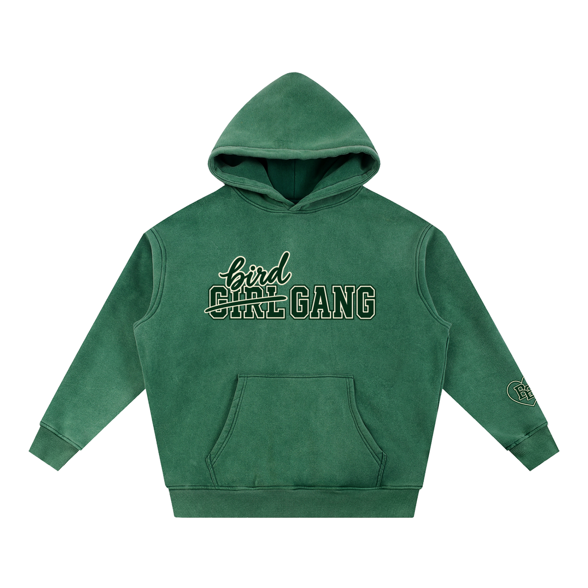 Bird Gang oversized hoodie in dark green, Bleacher Babe Philly football game day sweatshirt, front