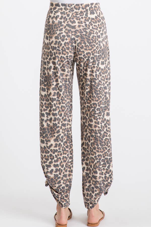 Leopard Print Lightweight Split Side Ankle Tie Pants - back view | Bleacher Babe