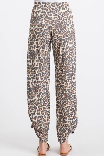 Leopard Print Lightweight Split Side Ankle Tie Pants - back view | Bleacher Babe