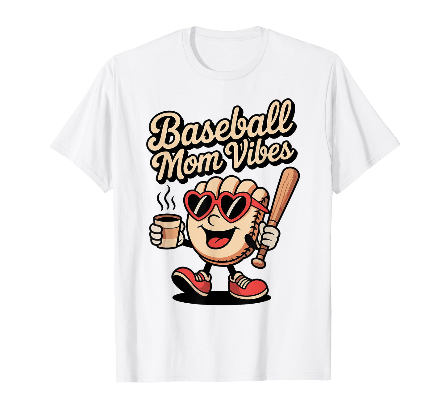 Fun Baseball Mom Vibes Mitt Sunglasses T-Shirt - Unique Graphic for Adults