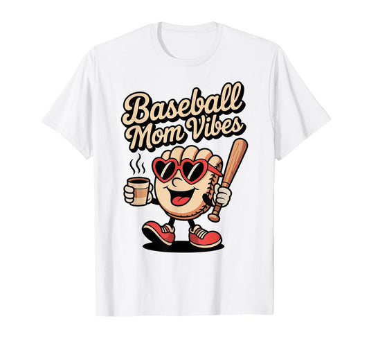 Fun Baseball Mom Vibes Mitt Sunglasses T-Shirt - Unique Graphic for Adults