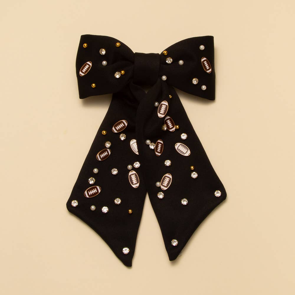 Football Charm Crystal Pearl Embellished Bow Barrette