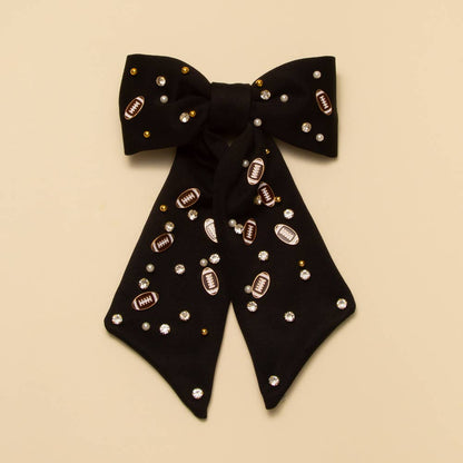 Football Charm Crystal Pearl Embellished Bow Barrette