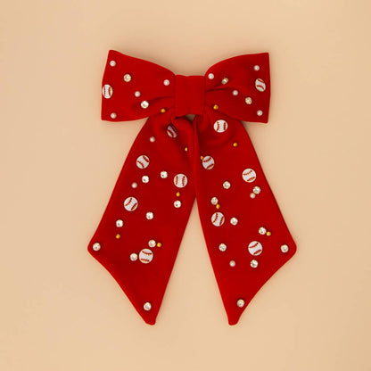 Game Day Jeweled Baseball Bow Barrette Hair Clip