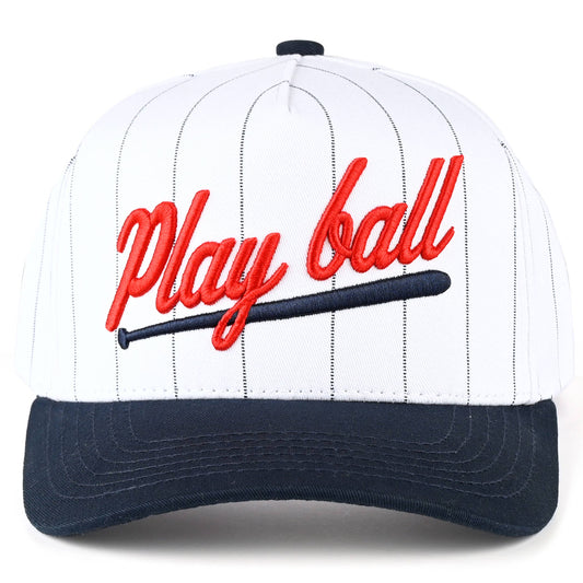 Play Ball Letter Stripe Pattern Trucker Cap - front view | Bleacher Babe