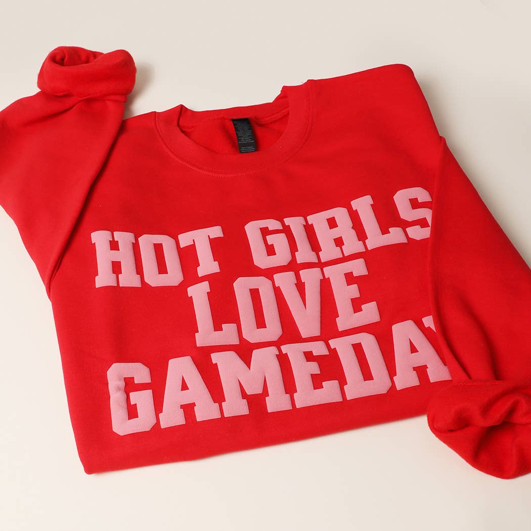 HOT GIRLS LOVE GAMEDAY PUFF Fleece Sweatshirt - detail view | Bleacher Babe