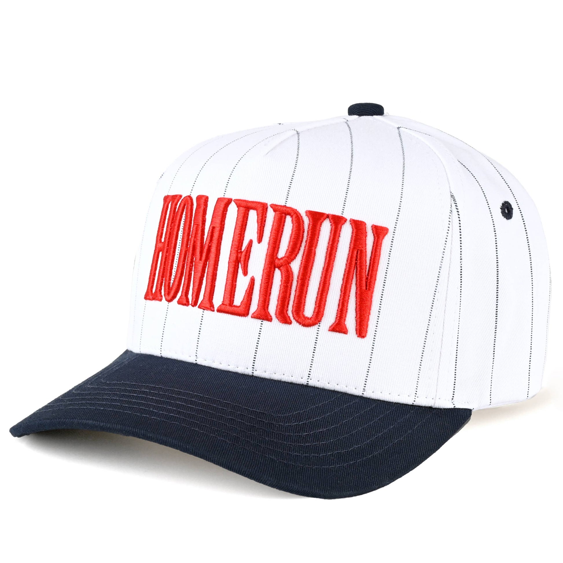 HOME RUN Letter Stripe Two Tone Trucker Cap - close-up detail | Bleacher Babe