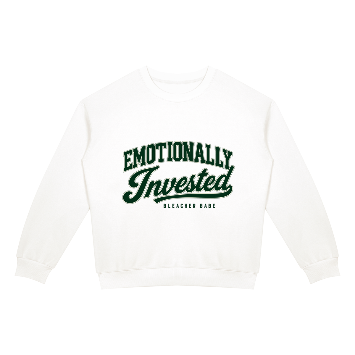 Emotionally Invested football crewneck sweatshirt in white, front