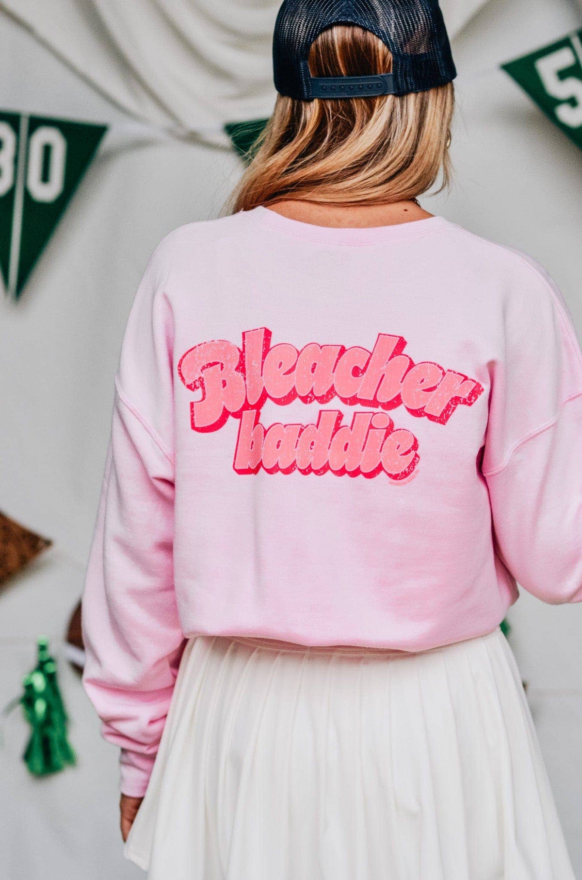 Pink Bleacher Baddie sweatshirt for sports moms and fans