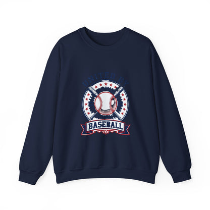 United by Baseball Crewneck Sweatshirt | Patriotic Baseball Graphic, Vintage Red White Blue