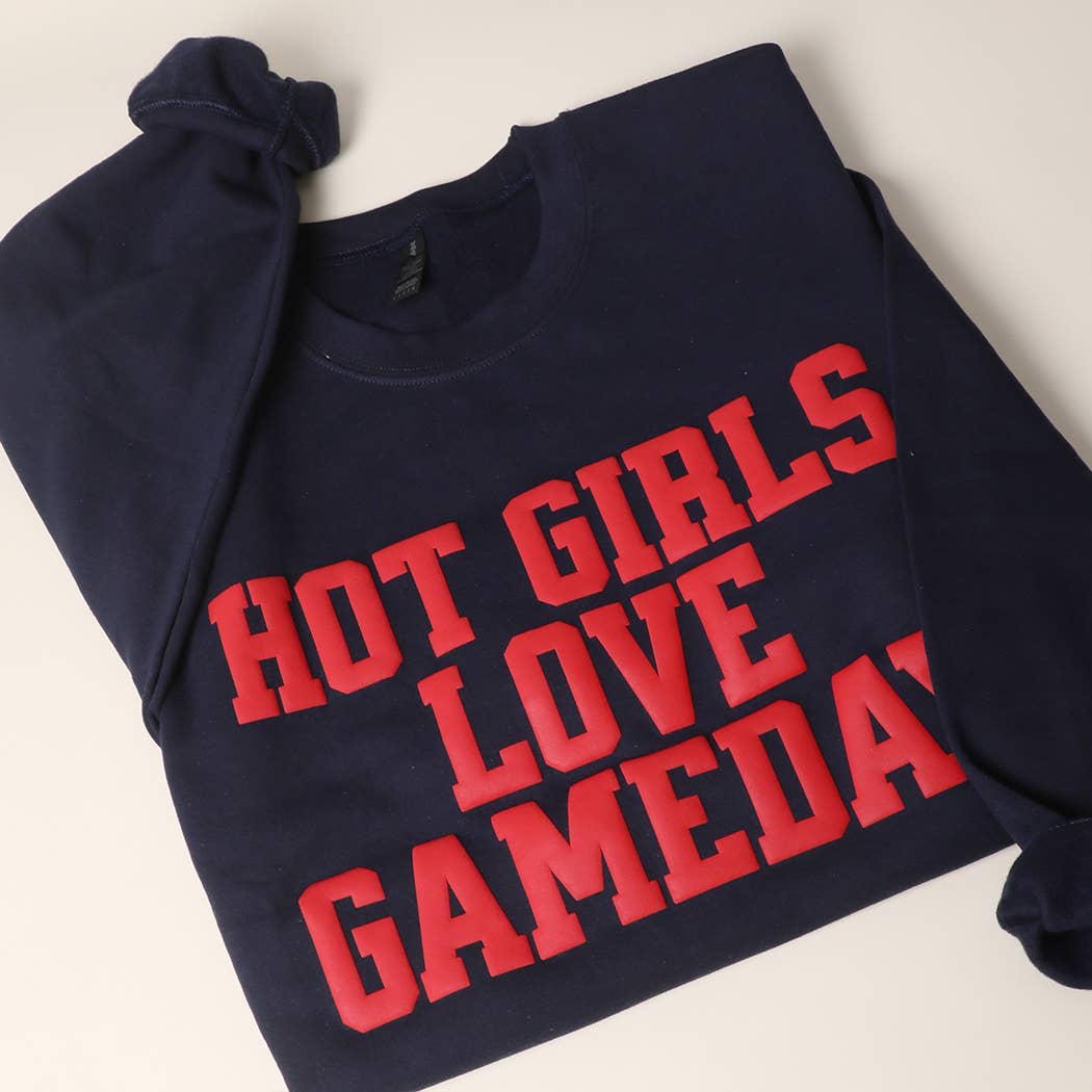 HOT GIRLS LOVE GAMEDAY PUFF Fleece Sweatshirt - back view | Bleacher Babe