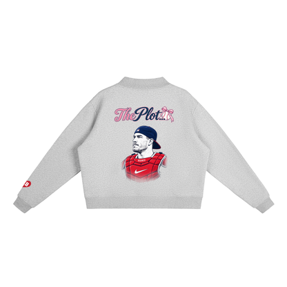 Here for the Plot Women's Oversized Baseball Sweatshirt, Mock Neck Fleece Game Day Pullover | Bleacher Babe