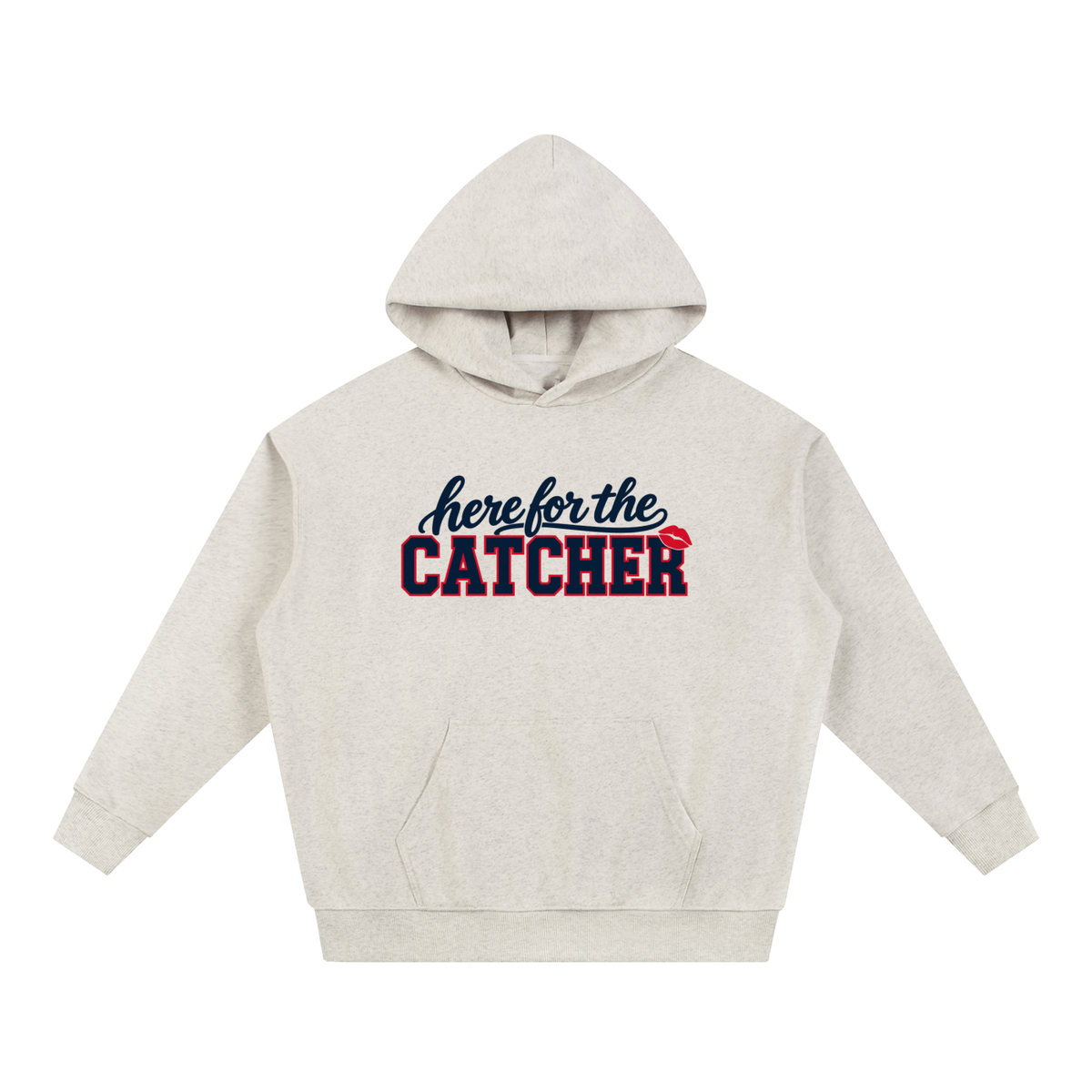 Here for the Catcher unisex hoodie in oat gray, Philly baseball game day sweatshirt by Bleacher Babe