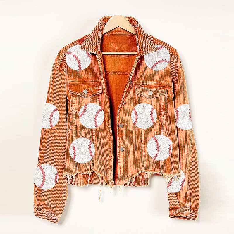 Lapel Corduroy Baseball Sequined Jacket - lifestyle photo | Bleacher Babe