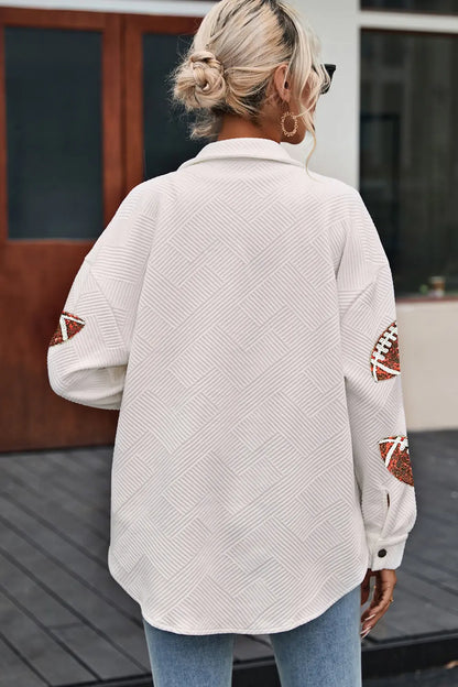 Sequin Football Patch Collared Snap Button Jacket -- Game Day