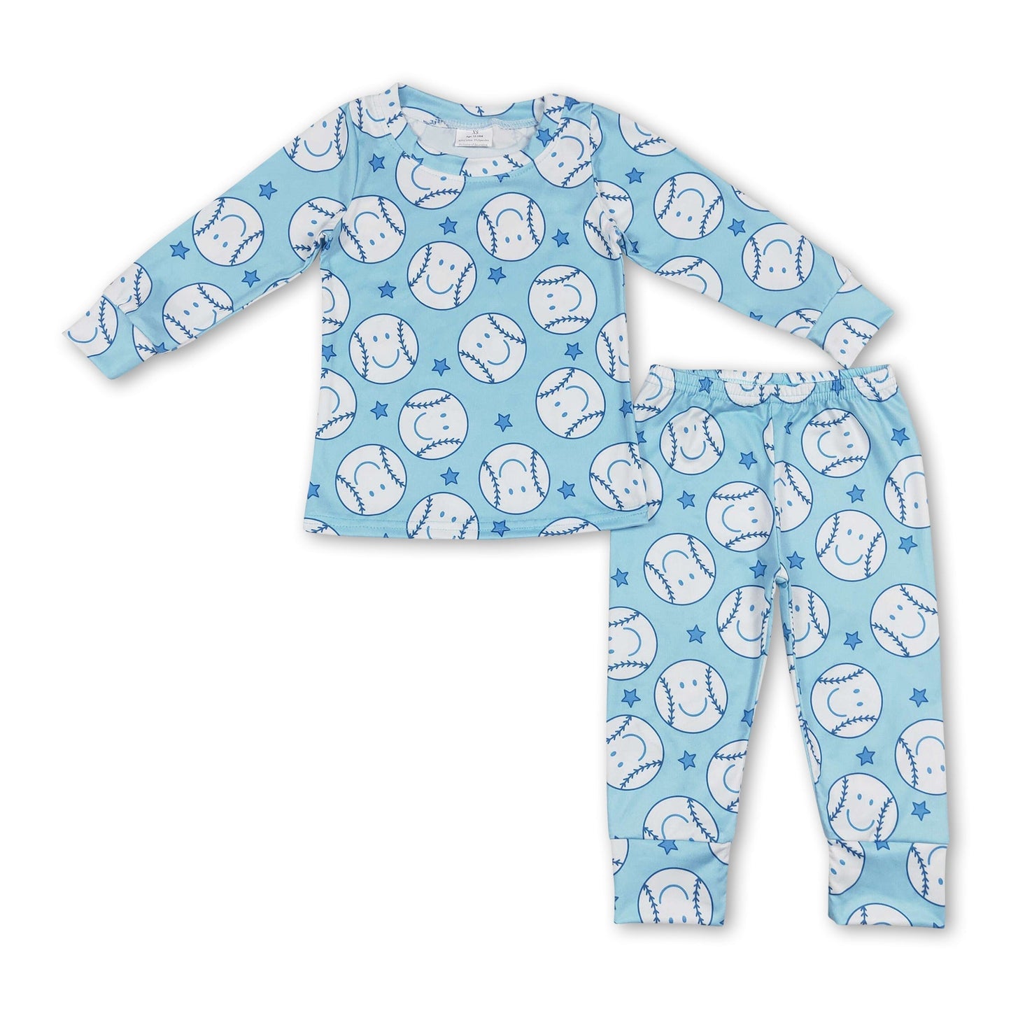Blue Star Baseball Long Sleeve Kids Pajamas