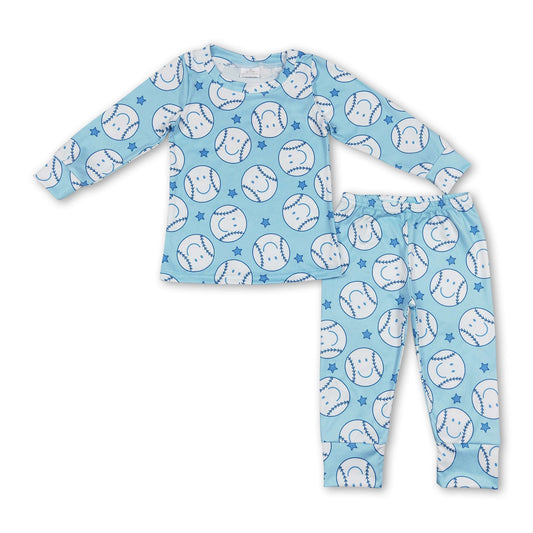 Blue Star Baseball Long Sleeve Kids Pajamas