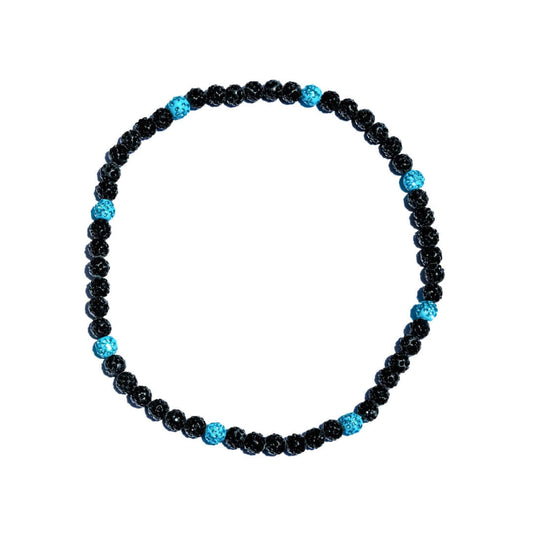 Black Skyline Iced Out Baseball Bead Necklace | Black & Baby Blue