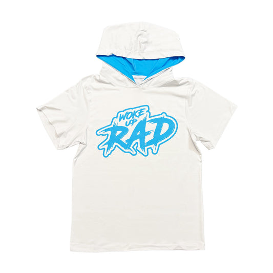 Woke Up RAD - Premium Short Sleeve Hooded Tee (Blue/White)