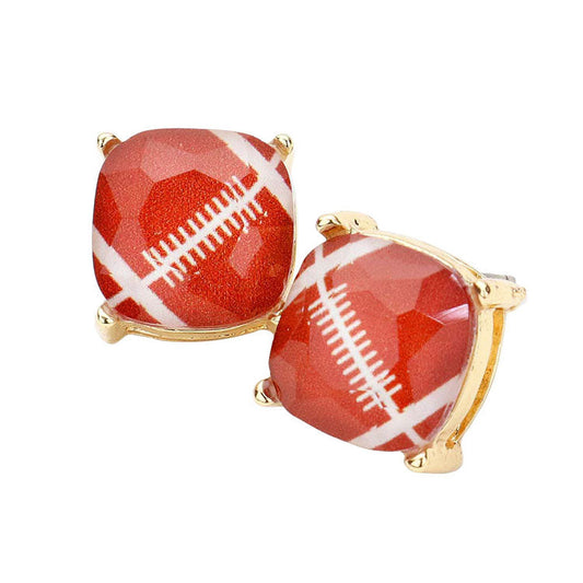 Football Square Stud Earrings -- Printed Graphic