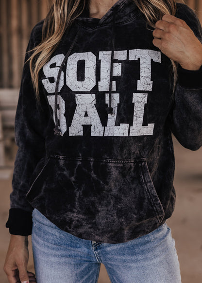 Softball Vintage Raglan Hoodie, Cloud Black